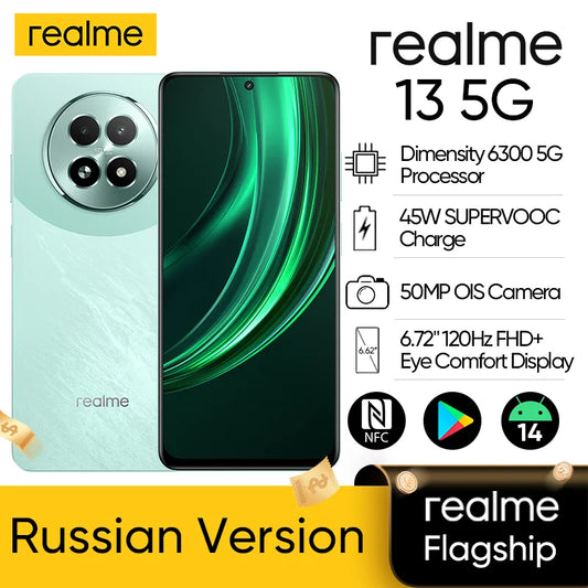 realme 13 5G Smartphone 6.72" 120Hz Display 50MP OIS Camera 120Hz LCD Eye Comfort Display 45W Fast Charge 5000mAh Battery IP64