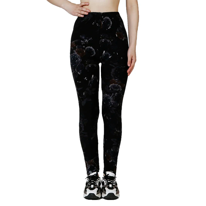 PD49 Fitness Leggings, WOMEN'S Dark Floral Pattern Running Pants, Fitness Printed Bottom Pants