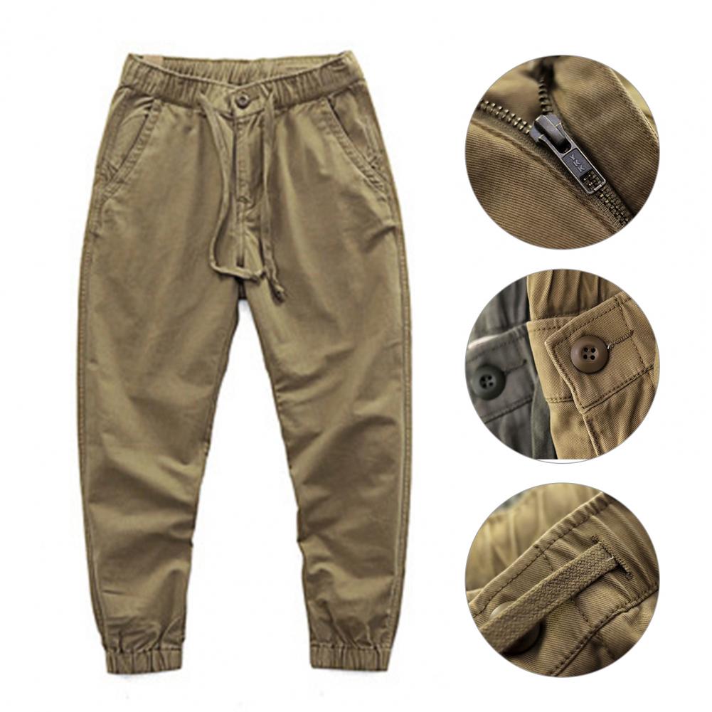 Cargo Pants Trousers for Men 2022 Casual Multi Pockets Stretchy Cuffs Thin Drawstring Elastic Waist Men Fitness Pants