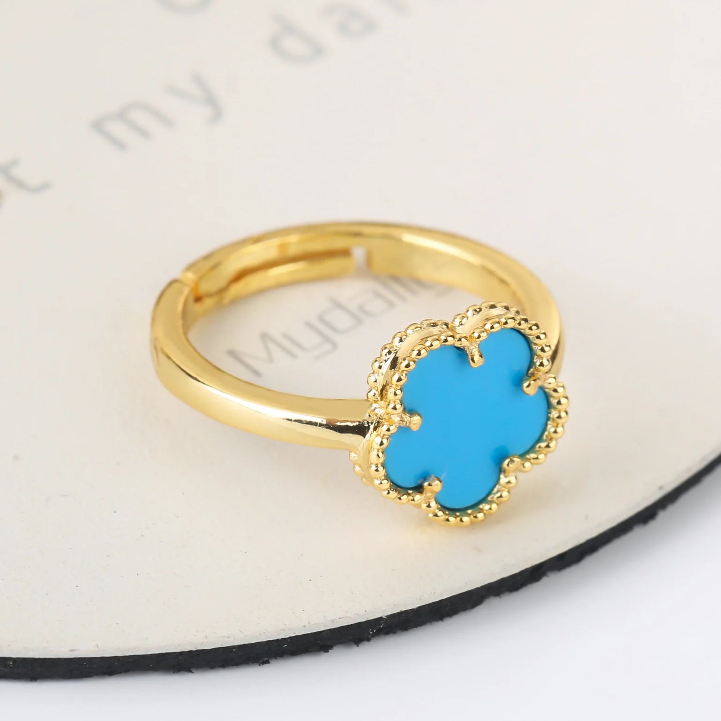 9-Color New Minimalist Shell Natural Stone Plant Flower Ring With Adjustable Opening For Women's Luxurious Temperament Clover