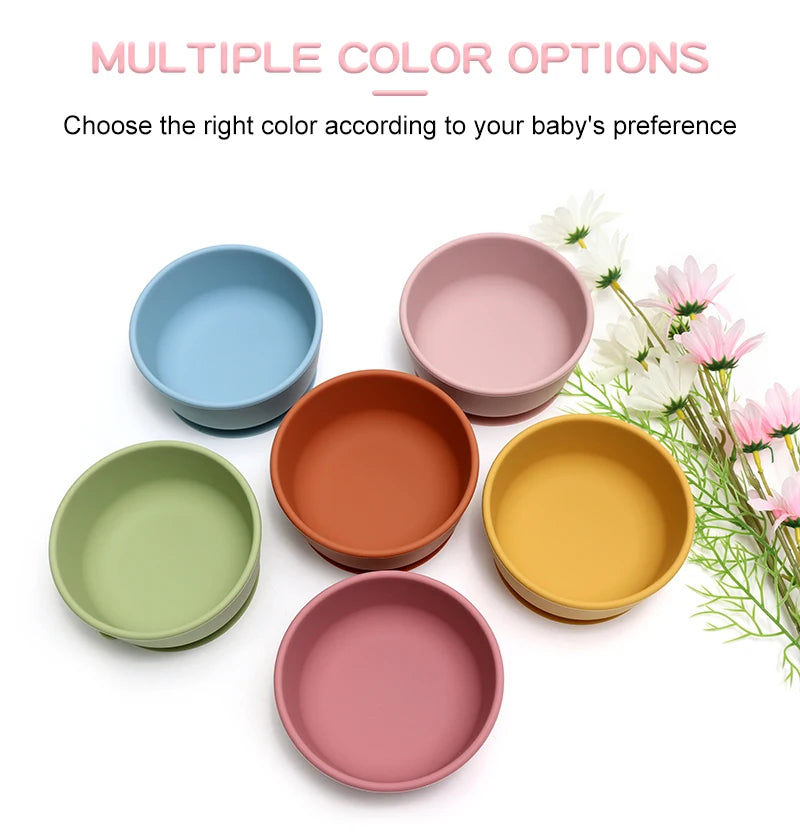 Food Grade Silicone Baby Feeding Bowls with Lid Anti-fall Strong Suction Dining Bowl for Toddler Kid Training Tableware BPA Free