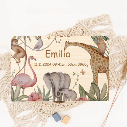 Baby Memory Box As A Gift for A Birth or Baptism Personalized Wooden Keepsake Boxes Newborn Animal with Name Birth Dates Case