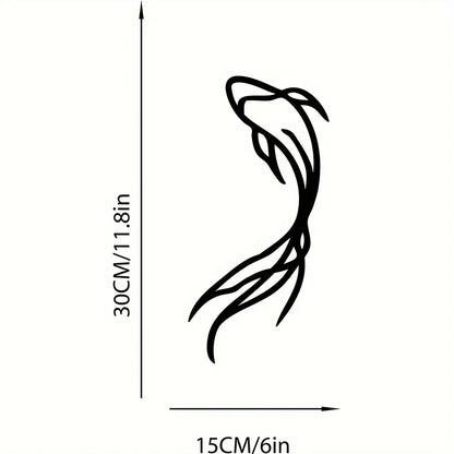 Feng Fish Art Metal Sculpture - Minimalist Line Art, Metal Wall Art, Betta Fish Wall Decor Abstract Art,Fish Vase Room Sticker