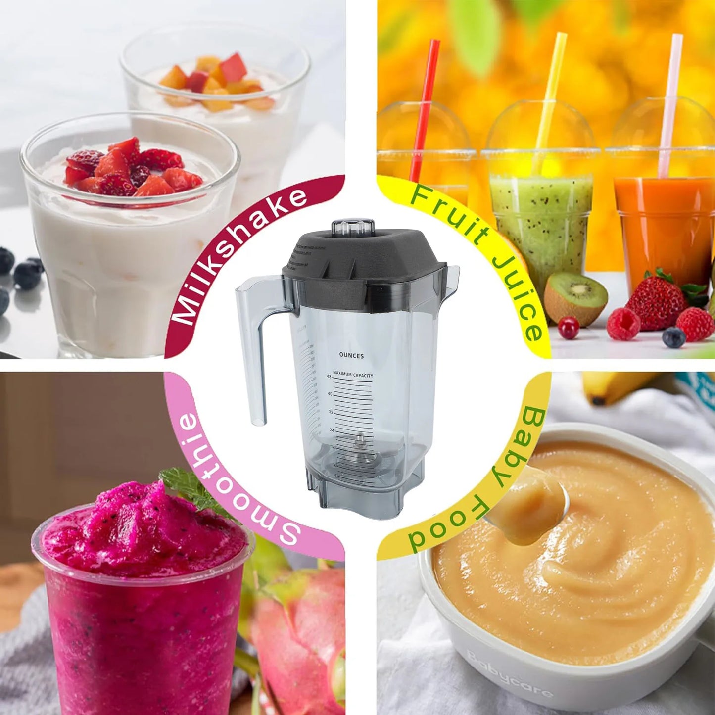 48oz Blender Pitcher PC Blender Container with Stainless Steel Blades Assembly for Touch and Go Blender