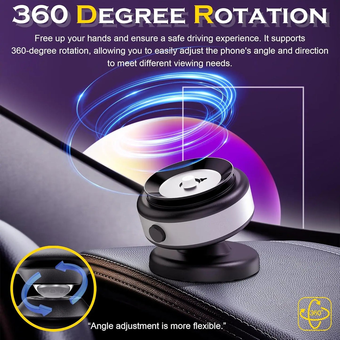 Magnetic Car Phone Holder Mount 360°Rotation N52 Strong Magnetic for iPhone 12-16 Android Smartphone Vacuum Adsorption Bracket