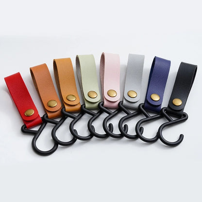 1/2pcs Portable PU Leather Baby Stroller Hook Hanger Velcros Pram Hook Carabiner Cart Organizer Clip for Stroller Accessories