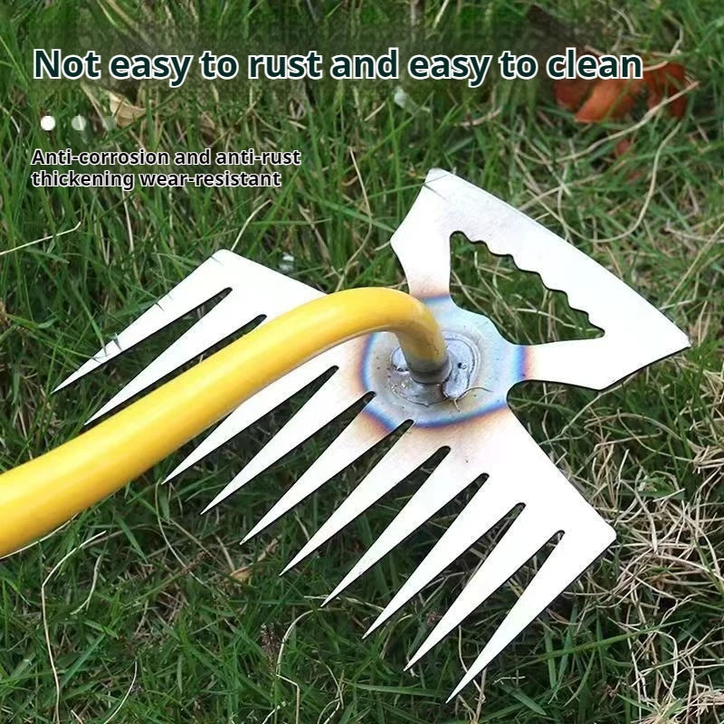 2 in 1 Garden Weeder Rake 4/5/6/11Teeth Agricultural Rake Crescent Shaped Hoe Loosening Soil Digging Agricultural Tool