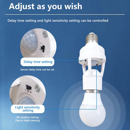 Smart E27 PIR Motion Sensor Light Switch 110V 220V Detector Base Lamp Holder Lux Time Delay Adjust Control Bulb Socket