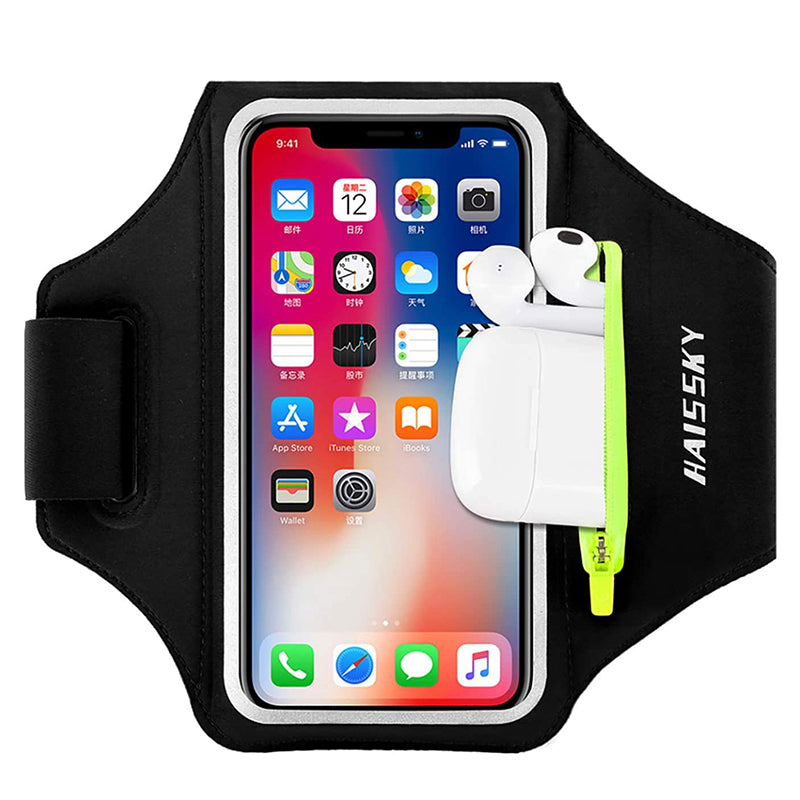 HAISSKY Zipper Pocket Running Sports Armband For iPhone 16 15 14 13 12 11 Pro Max 15 Plus Belt On Hand Phone Brassard Bags