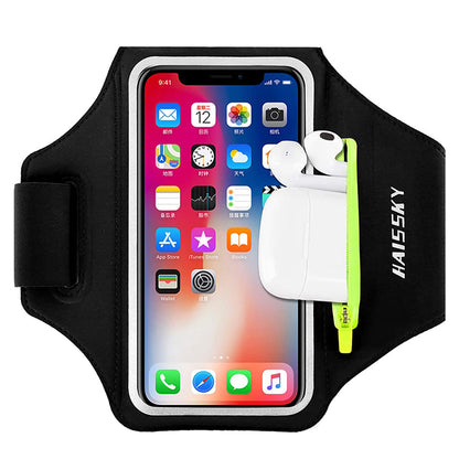 HAISSKY Zipper Pocket Running Sports Armband For iPhone 16 15 14 13 12 11 Pro Max 15 Plus Belt On Hand Phone Brassard Bags