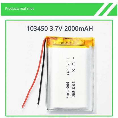 3.7V 103450 2000mah Polymer Lithium Rechargeable Battery  for MP5,Toys,Cameras, GPS, Bluetooth, Speakers High Capacity