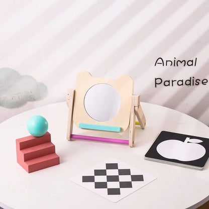Baby Wooden Montessori Toys Mirror Tummy Time Infant Mirror Black White Contrast Visual Stimulation Sensory Development Toys