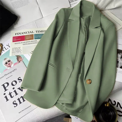 Office Lady Elegant Single Button Blazer Women New Autumn Long Sleeve Slim Jackets Casual Chic Tops Coats Outerwears Female