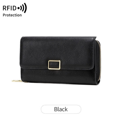RFID Blocking Women's Wallet Large Capacity Credit Card Holder Clutch Bag Trifold Large Capacity Zipper Long Wallet Coin Purse
