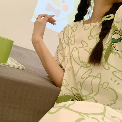 Maternity Clothings Nursing Dresses Breastfeeding Sleepwear Pattern Printing Cheerful and Lively Girl Feeling for Pregnant Women