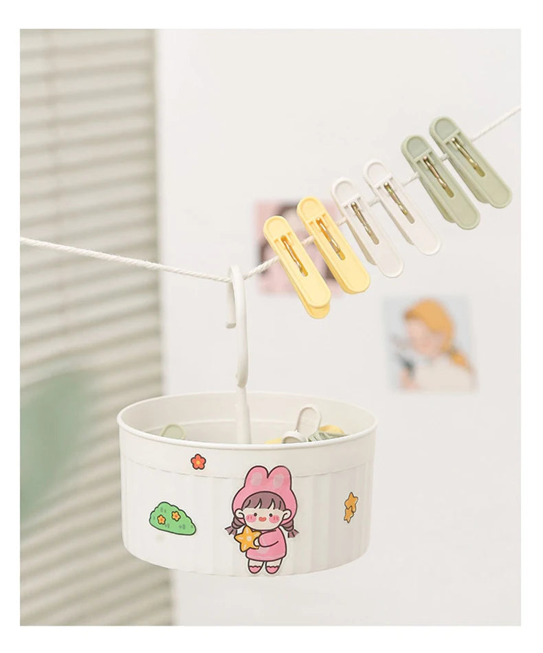 24PCS Laundry Clip Non-slip Windproof Metal Spring Clothes Peg Clothespin Windproof Laundry Clips Drying Racks with Basket