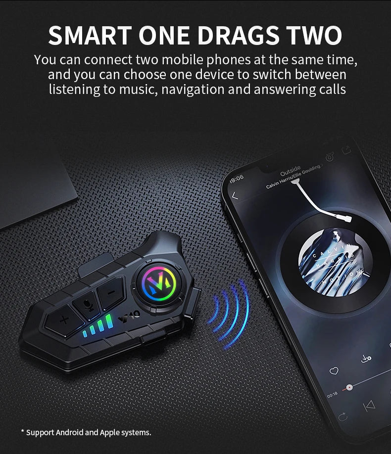 Y10 Motorcycle Helmet Bluetooth Headset 2000Mah Super Long Standby Wireless Hands-free Waterproof Motorbike Earphone