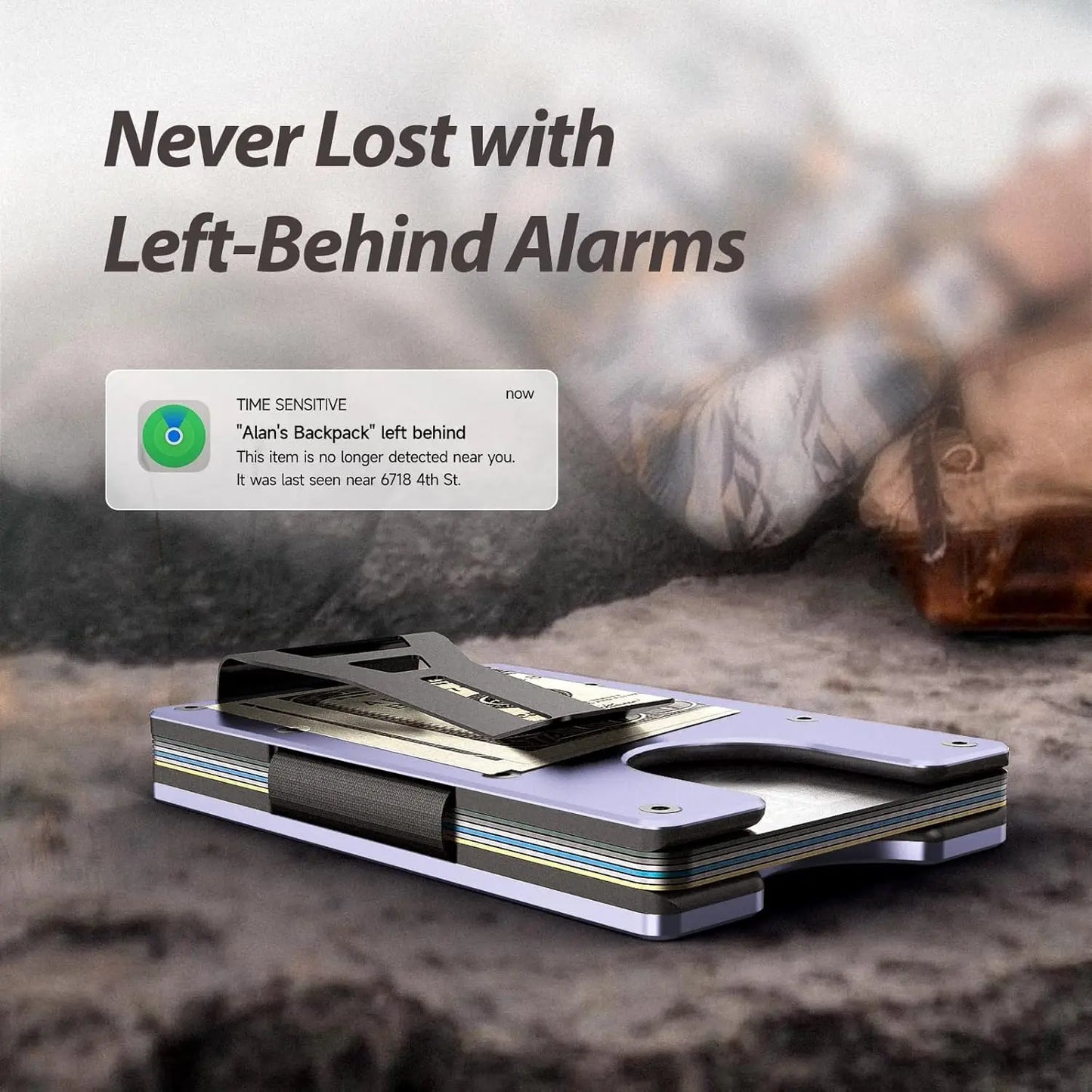 RFID Blocking Credit Card Holder, Slim Wallet For Men, Compatible with Find My iOS Only, Detachable Money Clip