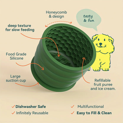 Silicone Slow Feeder Dog Bowl Cup - Anti-Slip Distraction Design for Small to Medium Breeds - Promotes Healthy Digestion