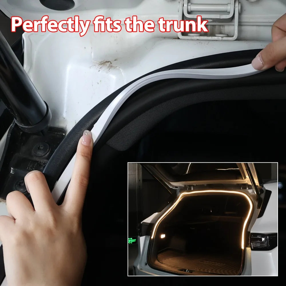 LED Car Trunk Atmosphere Light Strip Silicone Universal Cuttable Auto On Off Mood Lamp White Warm White Interior Decoration Kit