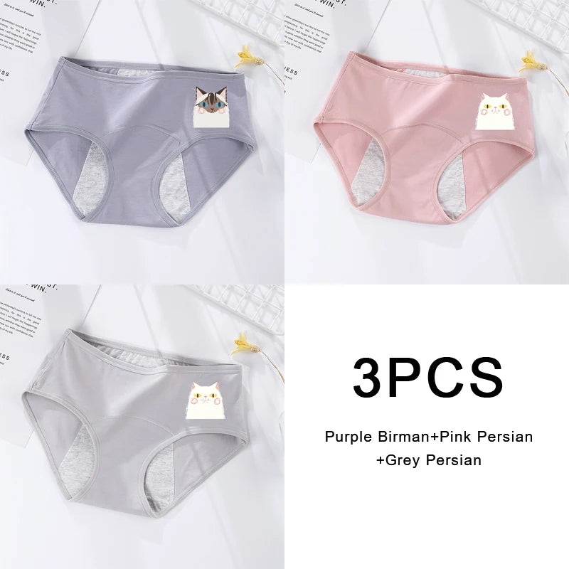 3PCS/set Women's menstrual briefs large flow postpartum water absorption leakproof briefs women's pure cotton menstrual briefs