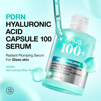 ANUA PDRN Hyaluronic Acid Capsules 100 Serum, Radiation Facial Serum, Hyaluronic Acid, Korean Skin Care Products, 30ml