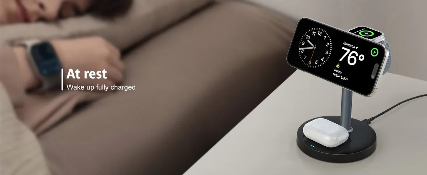15W 3-in-1 Magnetic Wireless Charging Station For Magsafe iPhone 16 15 14 13 12 iWatch 10-2 SE AirPods Pro 4 Travel Fast Charger