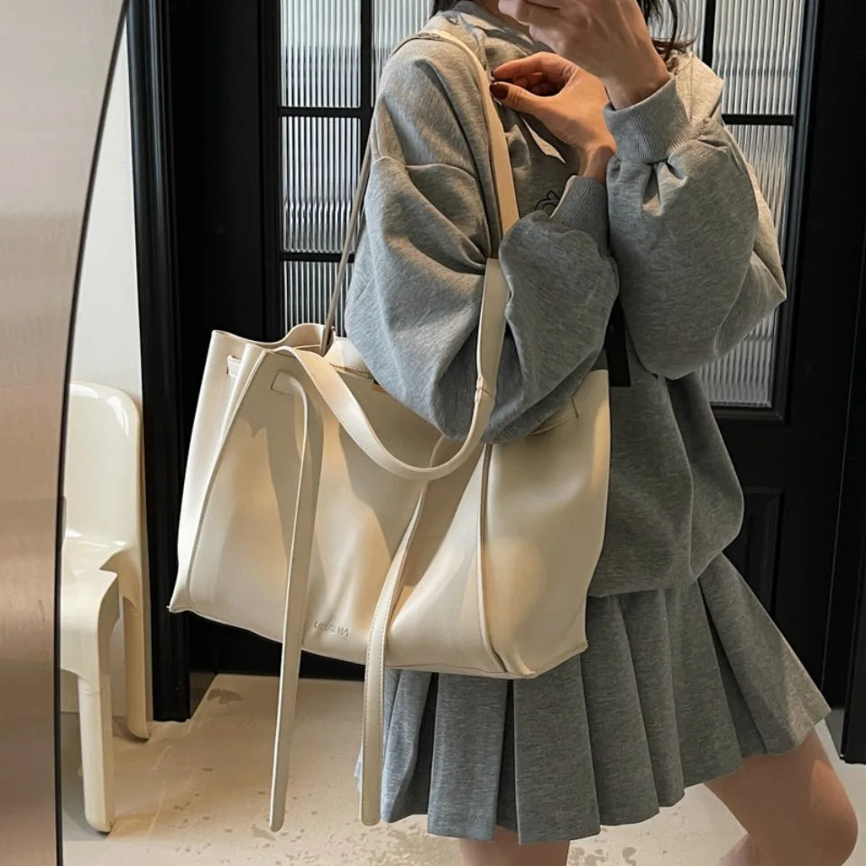 Big Shoulder Hand Commuting Bags for Women Large Capacity Drawstring Bucket Shopping Totes Top-Handle Bag 2025 Latest Handbags