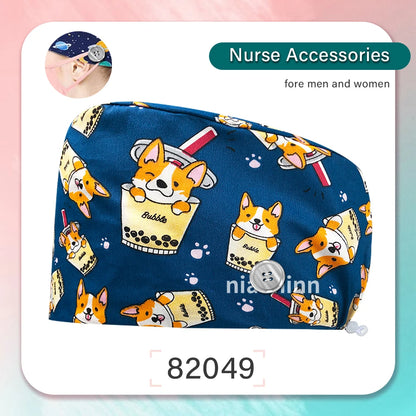 Cartoon Printed Operating Room Doctor Work Scrub Hat Pharmacy Dentistry Clinic Surgical Cap Adjustable Medical Nurse Accessories