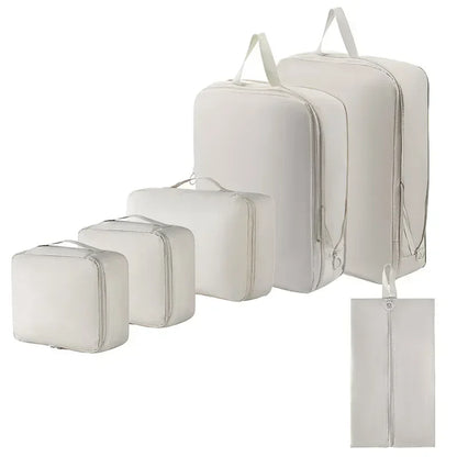 6-Piece Compressible Packing Cubes Set Waterproof - Portable Travel Organizer Bags for Luggage/Suitcase with Handbag Accessory