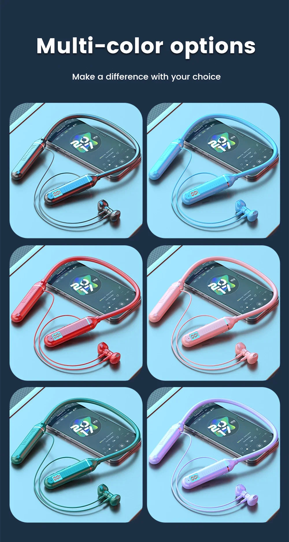 Wireless Headset 5.3 Neck Strap Headset Gaming LED display Stereo Sports headset with magnetic earbuds