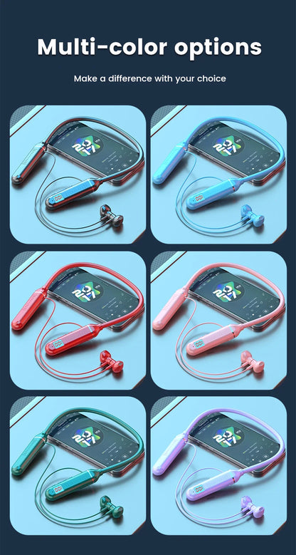 Wireless Headset 5.3 Neck Strap Headset Gaming LED display Stereo Sports headset with magnetic earbuds