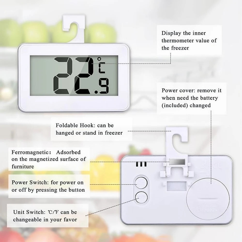 Electronic Refrigerator Thermometer Digital Freezer Room Thermometer Waterproof Fridge Temperature Monitor with Alarm Function