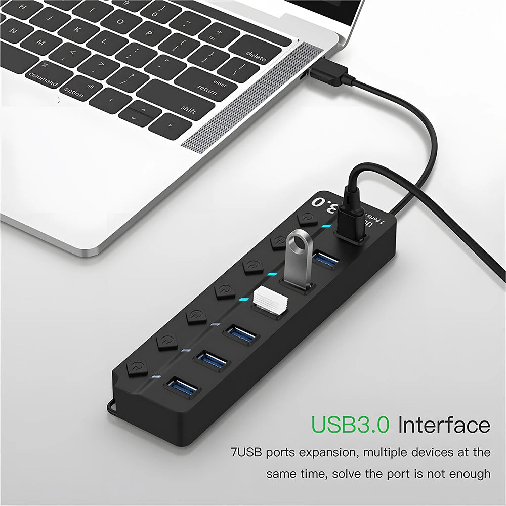USB 3.0 Power Adapter 7 Port Multi USB Splitter Hub USB Hub 2.0 USB Multiple Expander Switch 30CM Cable Hub Docking Stations