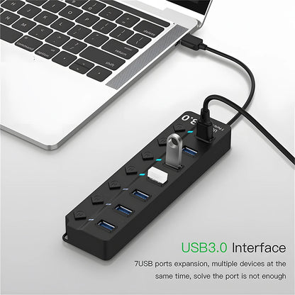 USB 3.0 Power Adapter 7 Port Multi USB Splitter Hub USB Hub 2.0 USB Multiple Expander Switch 30CM Cable Hub Docking Stations