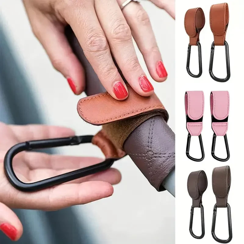 Stroller Hooks Baby Diaper Bag Hook Stroller Organize PU Leather Adjustable Pram Multi-function Hook Strong Bearing High Quality