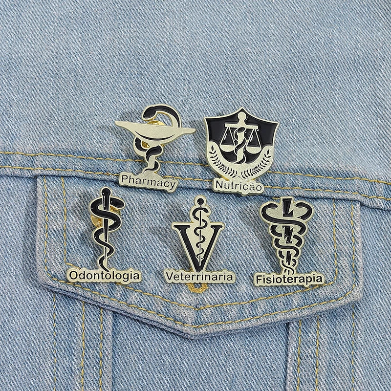 Veterinary Pharmacy Symbol Caduceus Snake Enamel Pins Odontologia Nutricao Fisioterapia Medical Health Badge Brooch Doctor Nurse