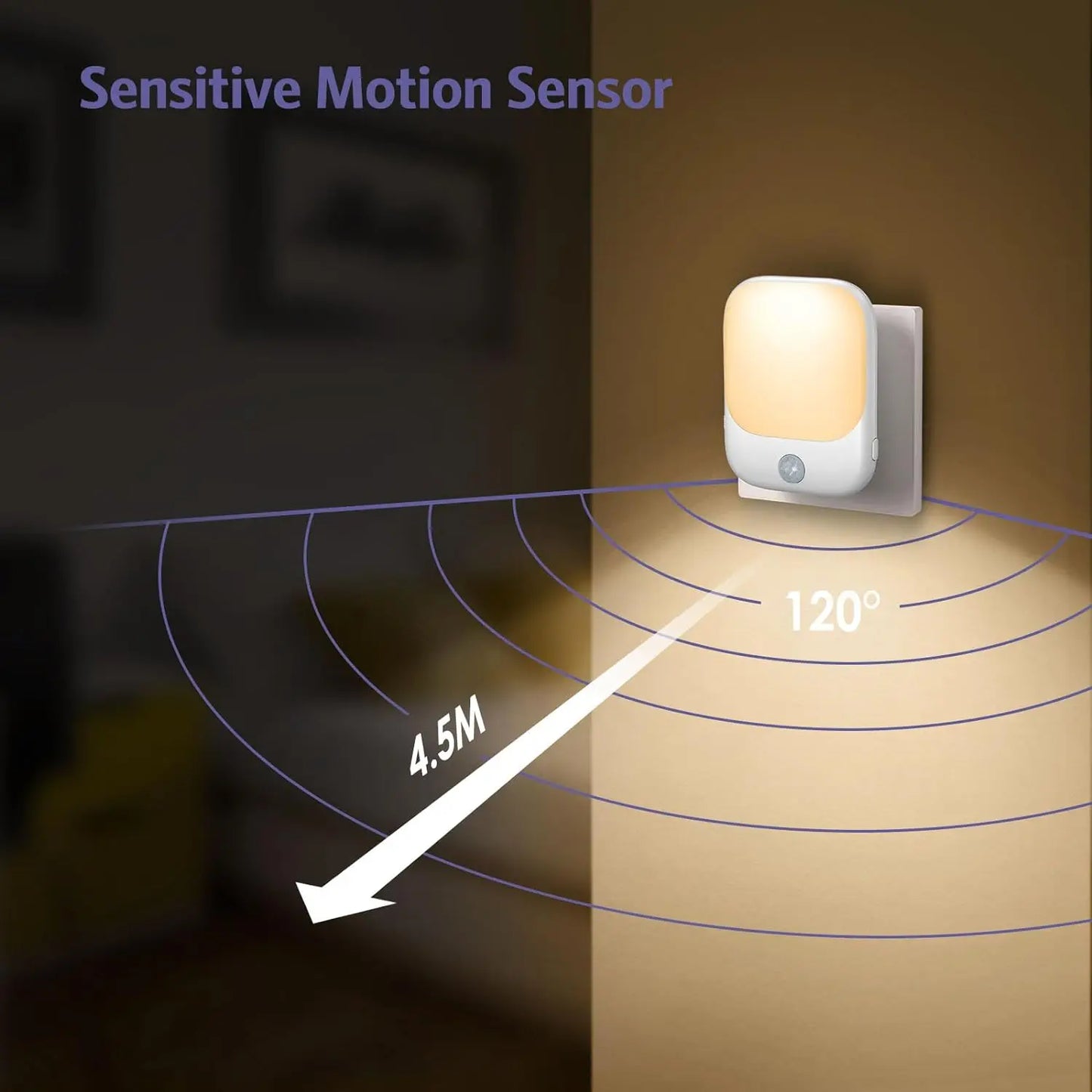 Smart LED Night Light with Sensor, Adjustable Brightness, Suitable for Bedroom, Bathroom, Corridor, Staircase, Kitchen - Plug-in