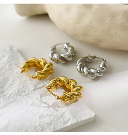 Peri'sBox Trendy Minimalist Twisted Hoop Earring for Women Gold/Silver Color Zinc Alloy Huggie Earrings бижутерия женщин Gifts