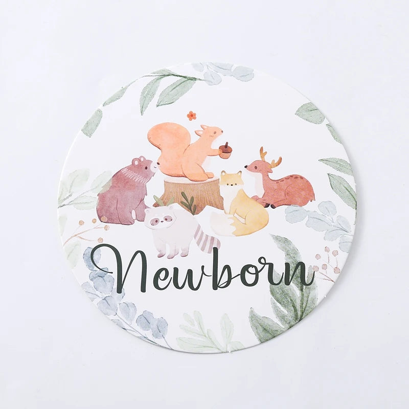 Newborn Baby Growth Milestones 0-12 Months Paper Card Photo Accessory Cartoon Animal Pictures Souvenir Props Baby's Birth Gift
