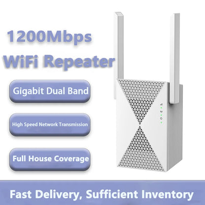1200Mbps WiFi Repeater Wireless Signal Extender 2.4G 5GHz Dual Band Wi-Fi Amplifier Router Long Range Signal Booster For Home