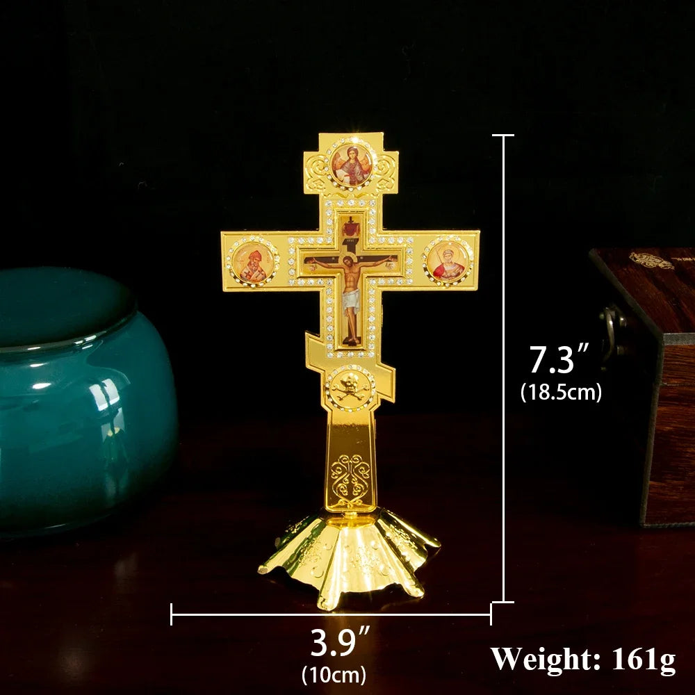 Church Orthodox Cross Gold Silver Plated With Stand Church Home Decoration Religious Gift Religion Gift Religion Ritual Item