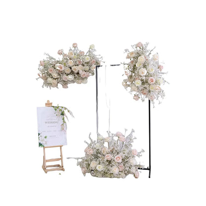Luxury White Rose Babys breath Artificial Flower Row Wedding Backdrop Arch Decor Hang Floral Arrangement Event Party showcase