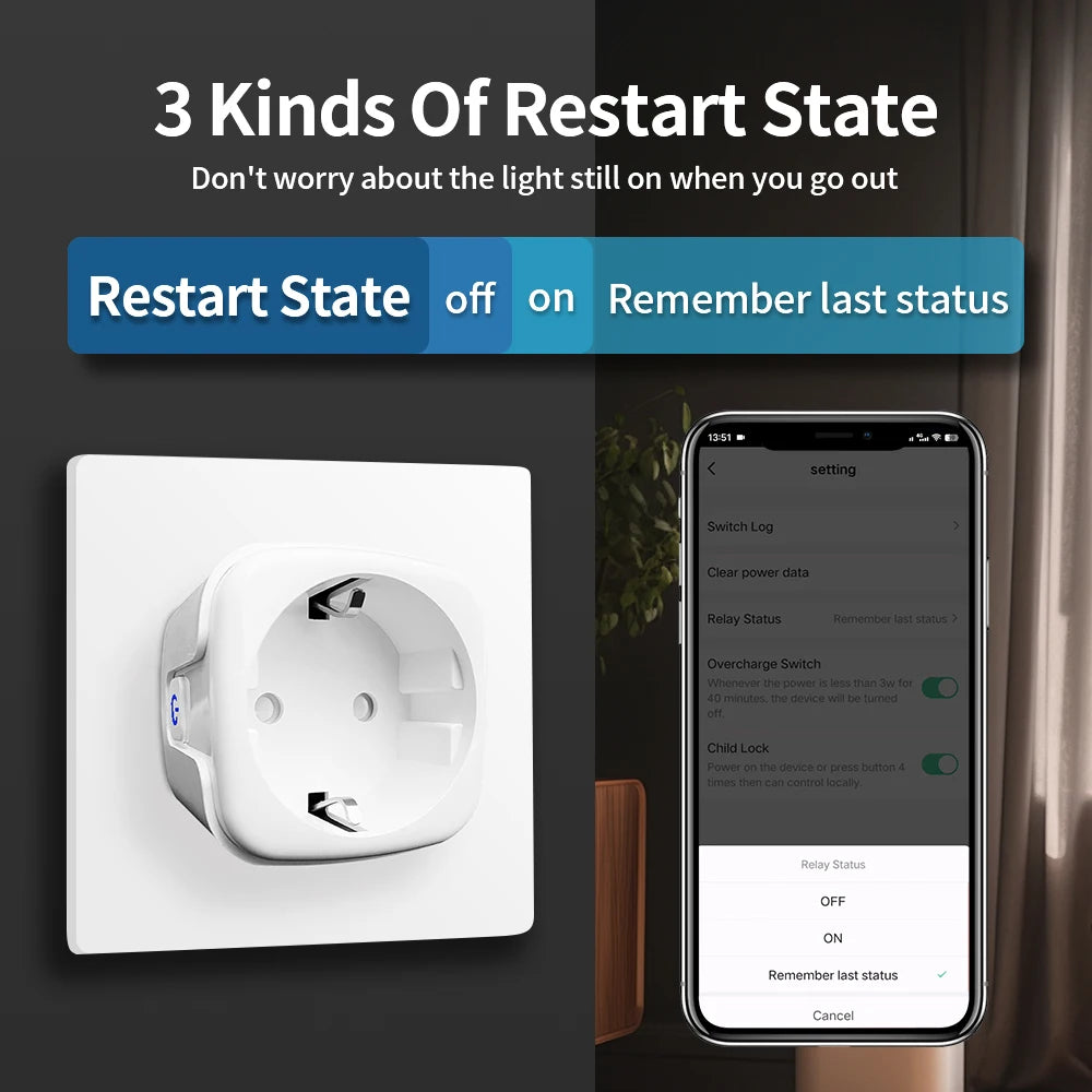 Tuya WIFI Smart Socket EU 16A/20A Wifi/Zigbee3.0 Smart Plug With Power Monitoring Smart HomeVoice Control Support  Alexa