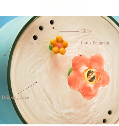 Cat Ceramic Flower Water Fountain Drinking Feeders Pets