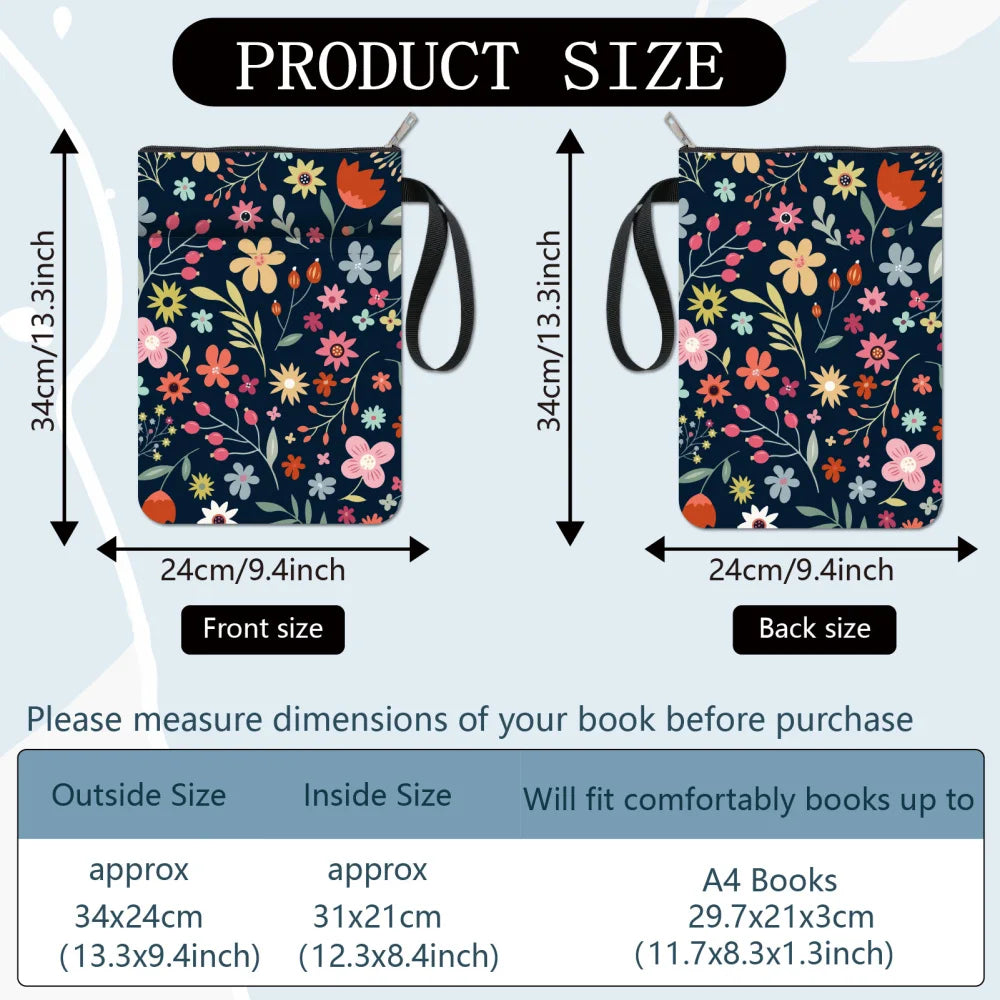 Flower Book Covers Daisy Book Protector Black Vintage Book Sleeve for Paperbacks Washable Fabric Cloth Book Cover with Zipper