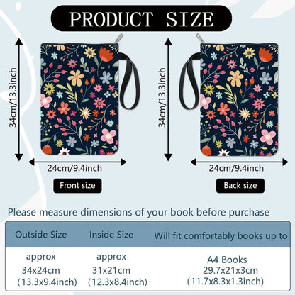 Flower Book Covers Daisy Book Protector Black Vintage Book Sleeve for Paperbacks Washable Fabric Cloth Book Cover with Zipper