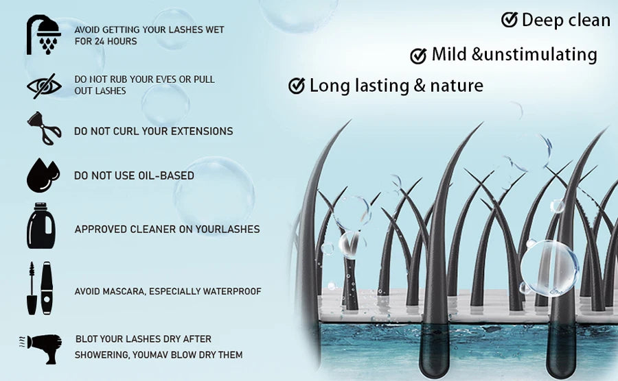 Lash Extension Shampoo 100ml Women Foam Mousse Eyelash Rinse Bottle Lashes Shampoo and Makeup Remover Pads with Brush 7pcs/Set