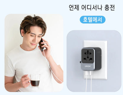 LENCENT Universal Travel Adapter with 3 USB Ports 1Type-C PD Charging All-in-one Travel Adapter EU/UK/USA/AUS Plug for Travel