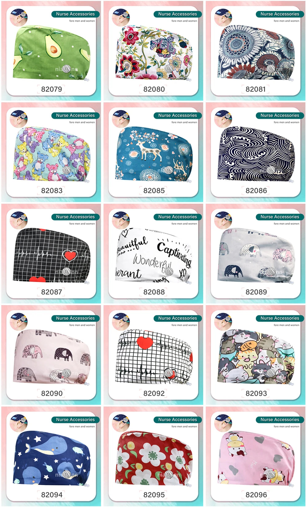 Cartoon Printed Operating Room Doctor Work Scrub Hat Pharmacy Dentistry Clinic Surgical Cap Adjustable Medical Nurse Accessories